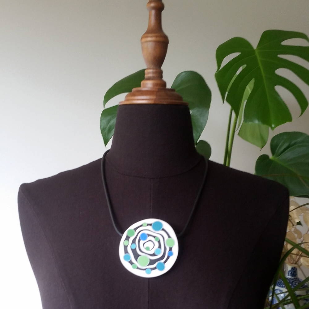 Ripple Bubbles Necklace Blue / Green on White Background - Image 6